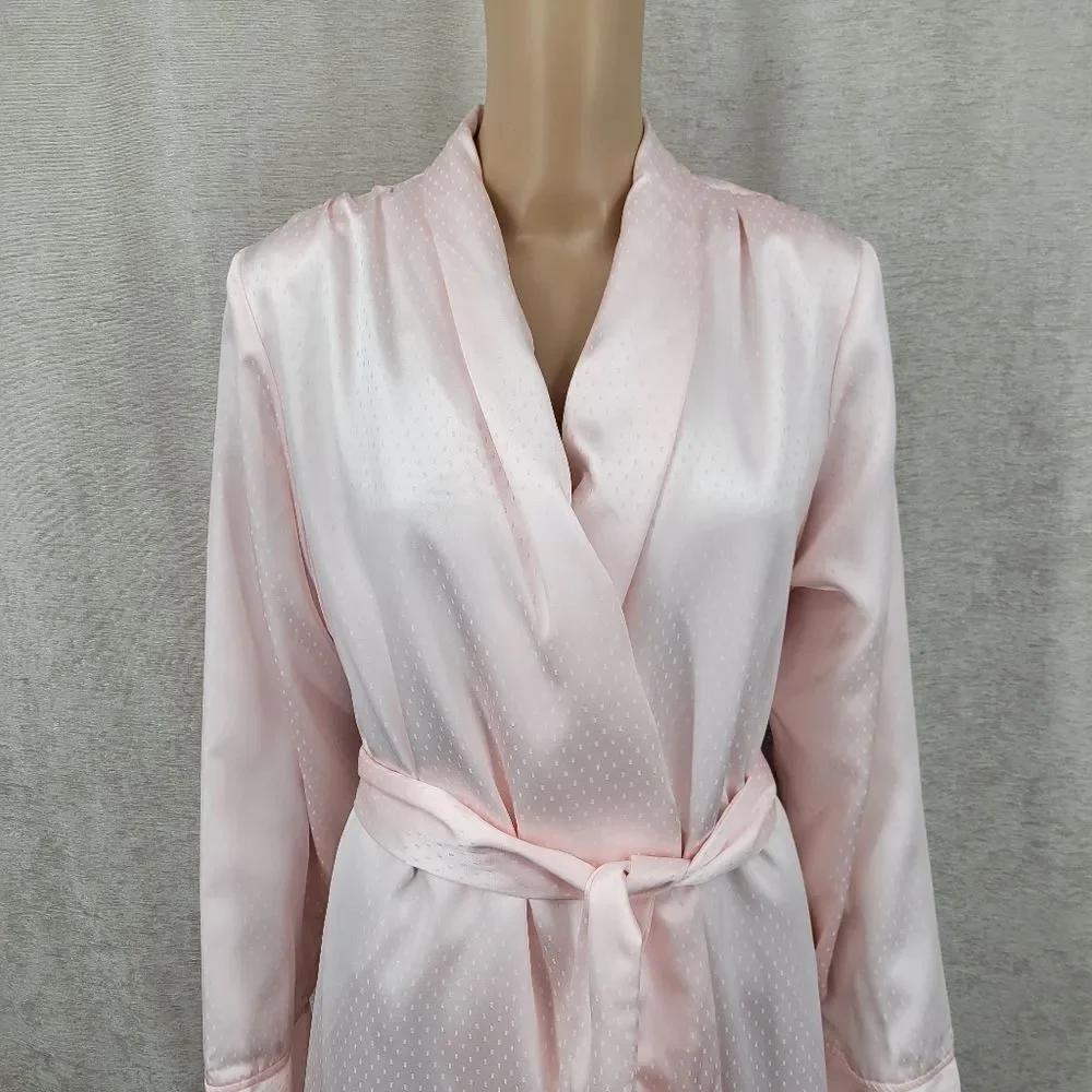 Flo Weinberg Vintage Elegant Pink Satin Robe Fleece Lined